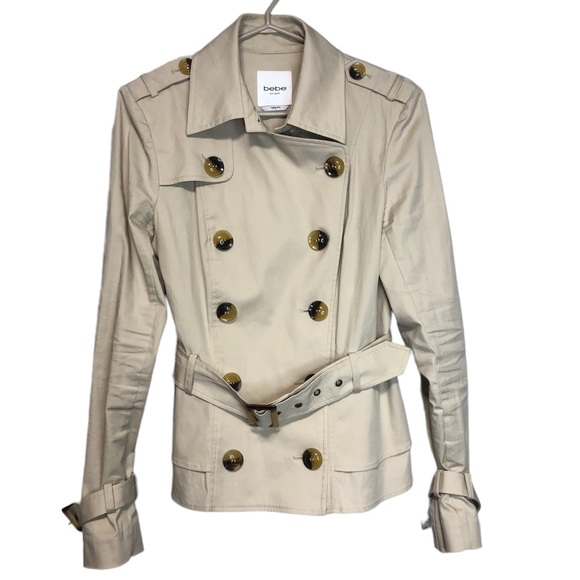 bebe Jackets & Blazers - Bebe Double Breasted Short Tan Trench Coat, size M
